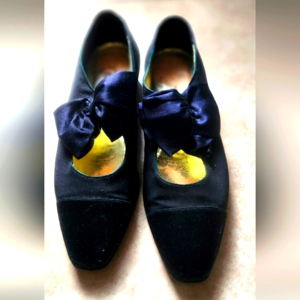 Chanel blk cloth bow  flats